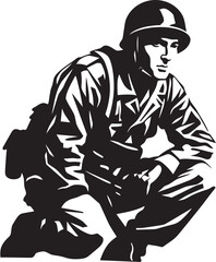 Armed Guardian Vector Soldier with Gun Black Icon Design Battle Ready Precision Elegant Soldier Holding Gun Logo in Vector Black