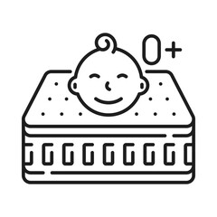 Antibacterial mattress perfect for babies with absorbent layer to lock in moisture outline icon. Advertisement sanitary napkin, baby toddler