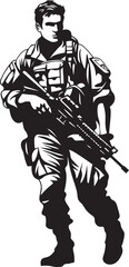 Combat Guardian Black Iconic Soldier Holding Gun in Vector Black Tactical Vigilance Elegant Soldier with Gun Emblem in Vector Black