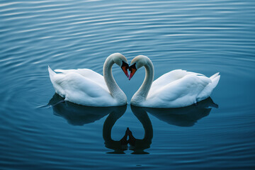 a swans in love face in water