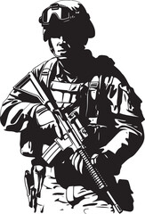 Commando Guardian Vector Black Icon Design for Soldier with Gun Strategic Defender Elegant Vector Soldier Holding Gun Emblem