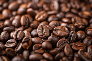 a lot of coffee beans lying on top of each other, for the background, close up