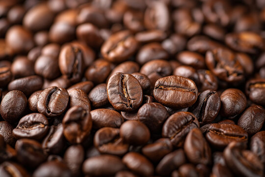 a lot of coffee beans lying on top of each other, for the background, close up