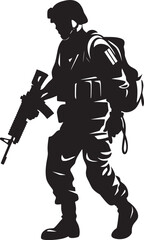 Armed Vigilance Vector Soldier with Gun Black Icon in Elegant Style Battle Ready Guardian Elegant Vector Soldier Holding Gun Logo in Black