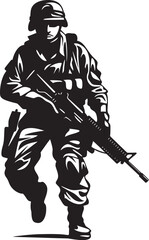 Tactical Vigilance Elegant Vector Design for Soldier Holding Gun Logo Warrior Sentinel Vector Soldier with Gun Black Icon Emblem Design