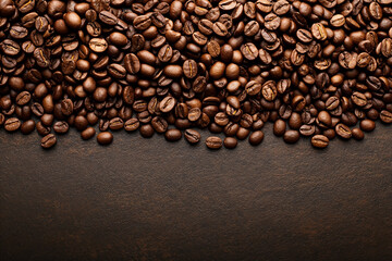 a lot of coffee beans lying on top of each other, for the background, top view, empty space from below
