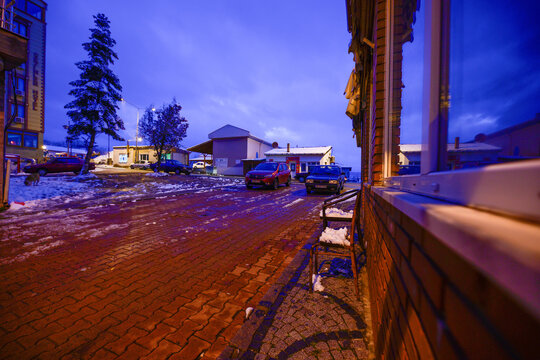 Demirkoy, Kirklareli, Turkey. 01 21 2023.  Streetscapes in the quiet mountain town in winter.