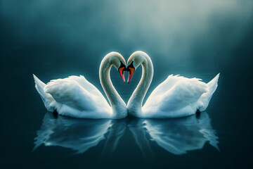 a swans in love face in water