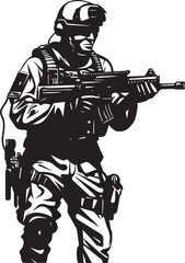 Guardian Sentinel Vector Black Icon Design for Soldier Emblem Military Precision Elegant Soldier Holding Gun in Vector