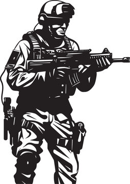 recommend clip art: Guardian Sentinel Vector Black Icon Design for Soldier Emblem Military Precision Elegant Soldier Holding Gun in Vector