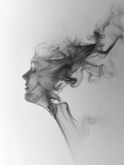 Double Exposure of Female Face Mixed with Flowing Dark Smoke