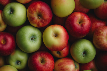 a lot of red and green apples lying on top of each other, for the background, top view