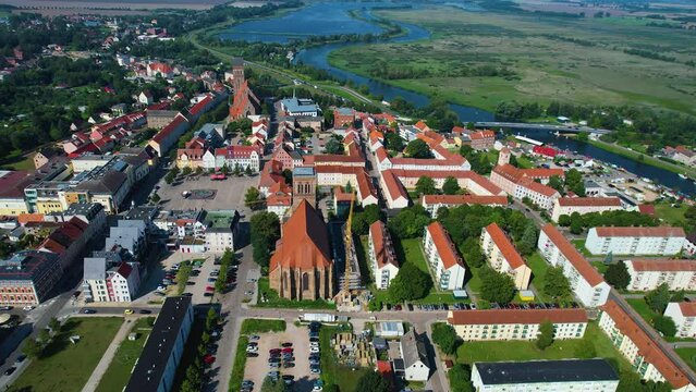 Aerial view around the city Anklam in Germany on a sunny summer day
