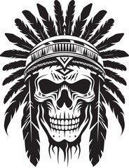 Spectral Artistry Elegant Tribal Skull Lineart Logo in Vector Black Icon Mystical Intricacies Vector Black Icon Design for Tribal Skull Mask Lineart