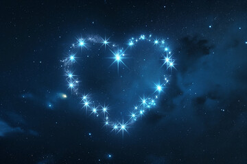 A heart-shaped constellation formed by stars at night for st. Valentines day