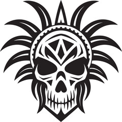 Ancient Wisdom Vector Black Iconic Design for Tribal Skull Mask Emblem Ritualistic Reverence Elegant Tribal Skull Lineart Logo in Vector Black Icon