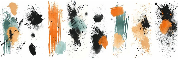Set of vector paint brush stroke, ink splatter and artistic design elements. Dirty watercolor texture, box, frame, grunge background, splash or creative shape for social media. Abstract drawing.  - obrazy, fototapety, plakaty