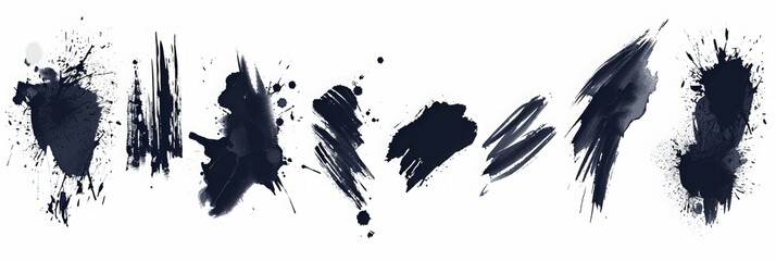 Set of vector paint brush stroke, ink splatter and artistic design elements. Dirty watercolor texture, box, frame, grunge background, splash or creative shape for social media. Abstract drawing. 
