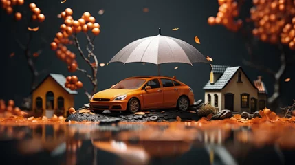 Schilderijen op glas umbrella car, property insurance, Generative, AI © Игорь САМ