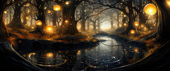 Illustration of fantasy forest.