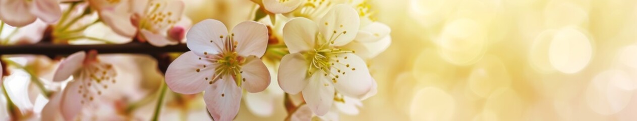 Obraz na płótnie Canvas Fresh Spring Banner: Budding White Flowers Against a Bright Sunlit Background