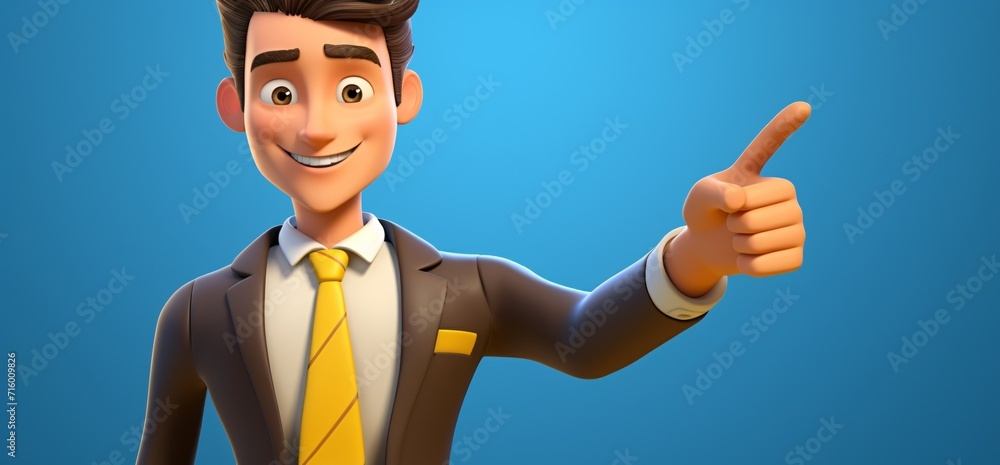 Poster smiling cartoon man in a suit pointing at the camera generative ai