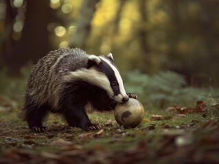 A Photo of a Badger Playing with a Ball in Nature