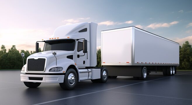 White Semi Truck with White Trailer Generative AI