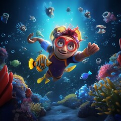 Underwater Adventure with a Cartoon Character Generative AI