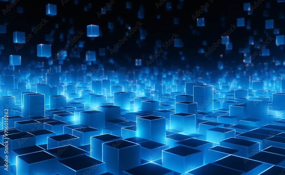 Aufkleber a mesmerizing display of blue cubes in a dark space generative ai
