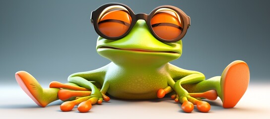 A cartoon green frog wearing sunglasses and a wig Generative AI