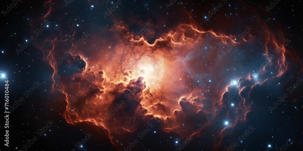 Poster a vibrant red nebula with a starry background generative ai