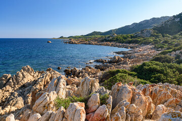 Rocky coastline in the area of Capo Comino in east Sardinia