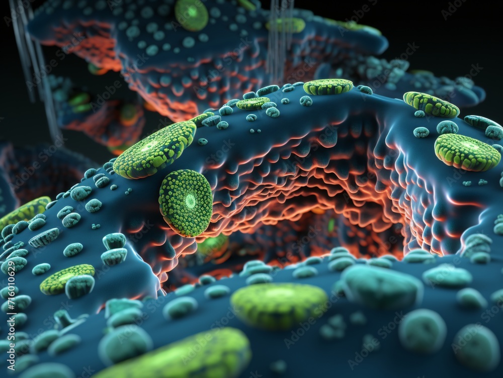 Aufkleber a vibrant blue and green microscopic image of a cellular structure generative ai