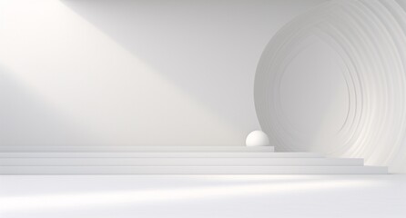 A white room with a white staircase and a white wall Generative AI