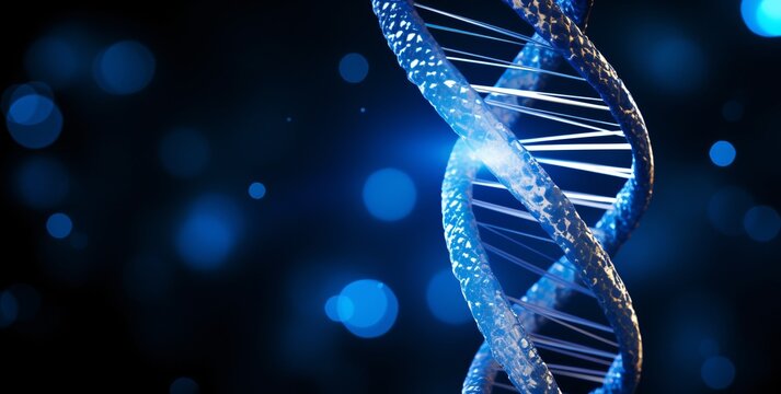 A close-up of a DNA strand in a blue background Generative AI