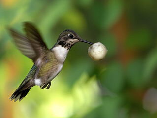 Fototapeta premium A Photo of a Hummingbird Playing with a Ball in Nature
