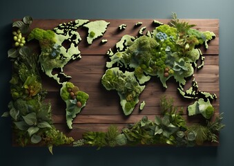 A World Map with Plants and Vegetables Generative AI