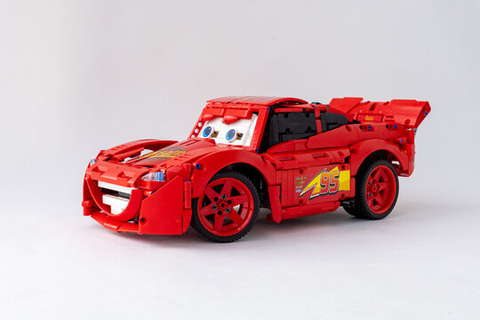 red toy car Lego Lightning McQueen detail 