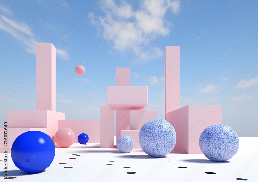 Aufkleber a collection of colorful balls and cubes in a white and pink setting generative ai