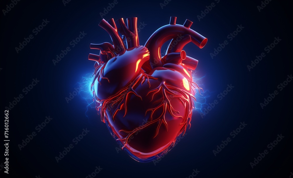 Aufkleber 3d heart model with lightning effects generative ai