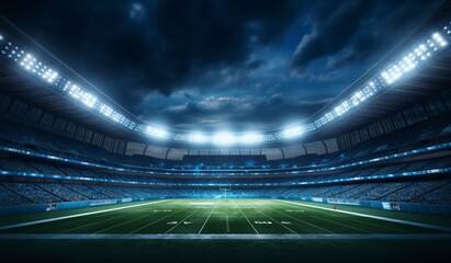 Fototapeta na wymiar Nighttime Football Stadium with Clouds Generative AI