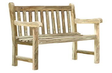 Wooden garden bench, garden decor and design, watercolor illustration