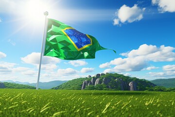Brazilian Flag Waving in the Wind Generative AI