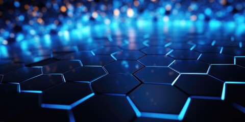 Naklejka premium a tainted background with blue hexagons on a dark background, in the style of complexity theory, human connections, infinity nets, collaborative techniques