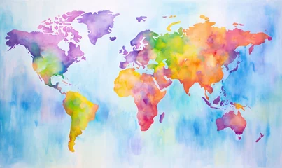 Fotobehang A colorful world map with vibrant colors Generative AI © Bipul Kumar