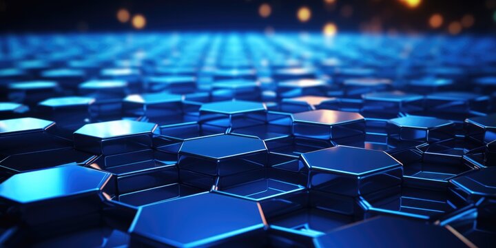 a blue background with blue hexagons, in the style of contrasting lights and darks, webcore
