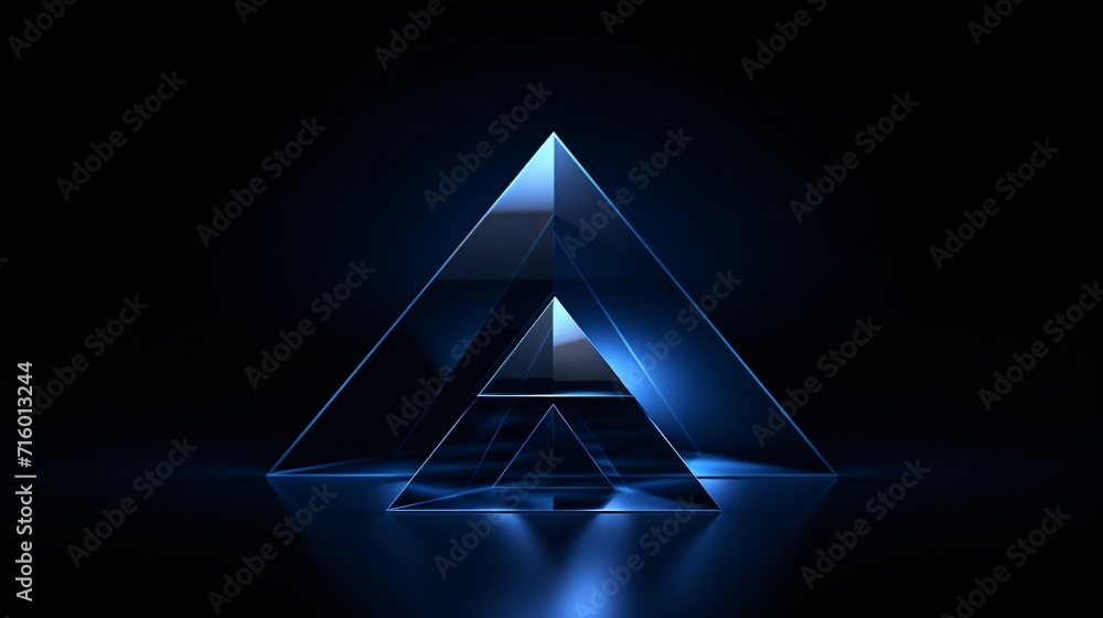 Poster a blue triangle with a reflection of a blue triangle generative ai
