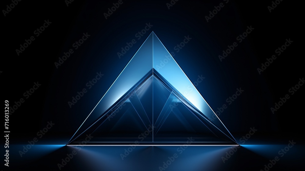 Poster a blue triangle with a reflection of a blue triangle on the right side generative ai
