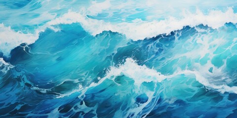 wave over ocean in blue and white, in the style of layered and textured surfaces, dark white and teal, resin, dark white and dark cyan - obrazy, fototapety, plakaty